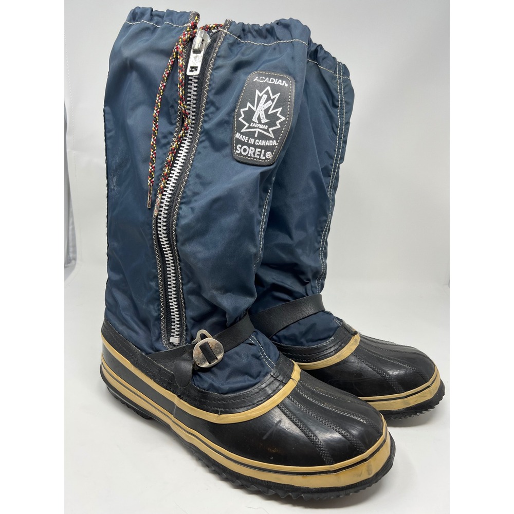 SOREL Acadian Snow Boots Mens 11 Navy Blue Vintage Made in Canada Insulated Zip